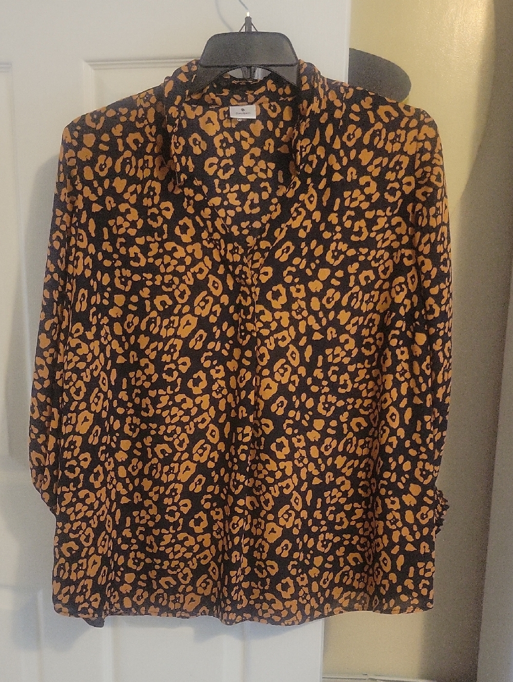 Dressbarn  Black and Gold Leopard Print Button-Down long sleeve Shirt